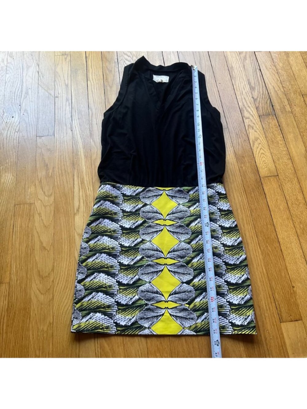 ARTELIER Nicole Miller Size 8 Black Yellow White Geometric Blouson Pencil Dress - Picture 5 of 13